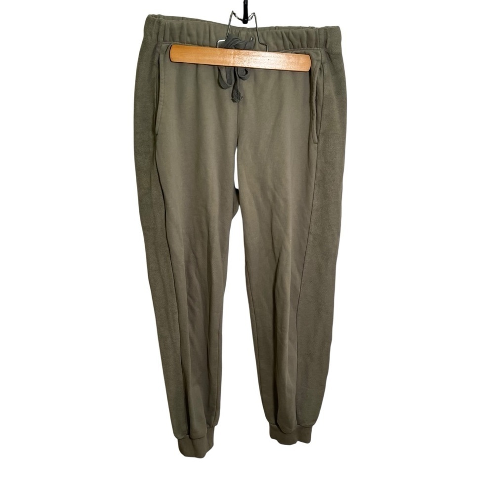 Aerie Women's Size Small Jogger Sweatpants Green Mixed Media Ribbed Side Cotton